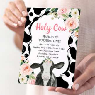Pink Floral Heilige Kuh Ich bin ein Mädchen ersten Einladung