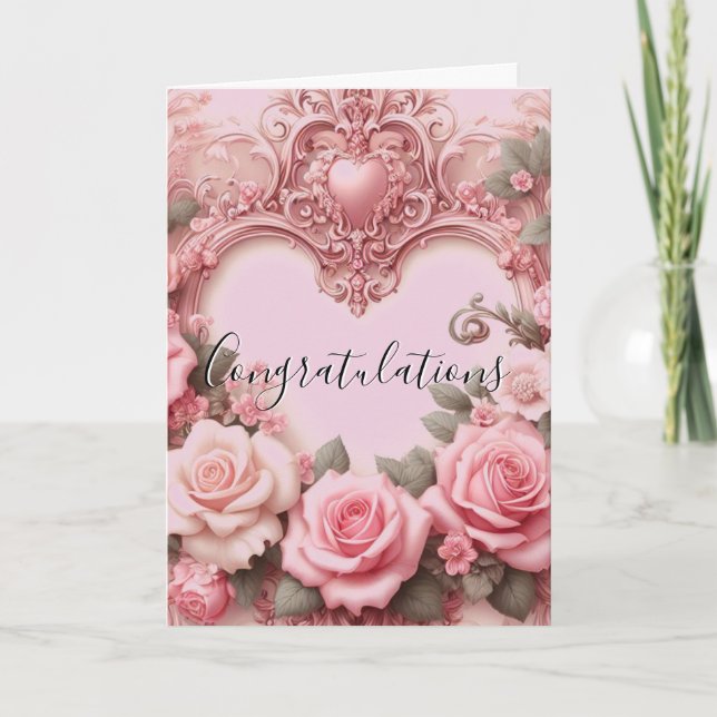 Pink Floral Herzlichen Glückwunsch Brautparty Kart Karte (Vorderseite)