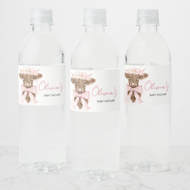 Pink Floral Highland Kuh Baby Dusche (Flaschen)