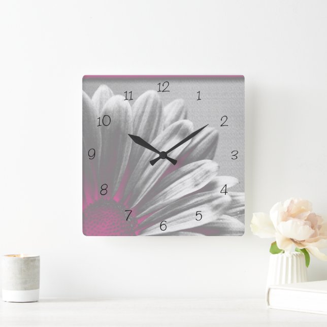 Pink Floral Highlights  Quadratische Wanduhr (Zuhause)