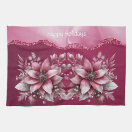 Pink Floral Holiday Kitchen Handtuch