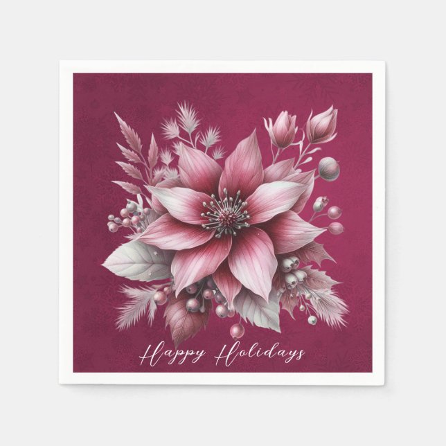 Pink Floral Holiday Napkin Serviette (Vorderseite)