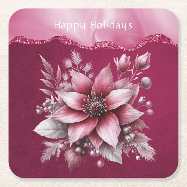 Pink Floral Holiday Paper Untersetzer (Vorderseite)