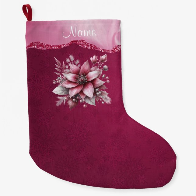 Pink Floral Holiday Strumpf Großer Weihnachtsstrumpf (Vorderseite)
