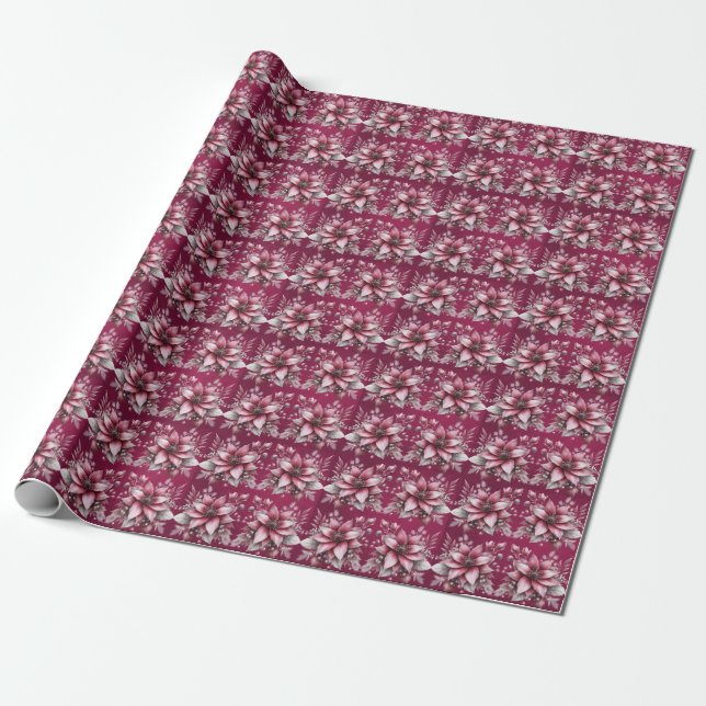 Pink Floral Holiday Wrapping Paper Geschenkpapier (Ungerollt)