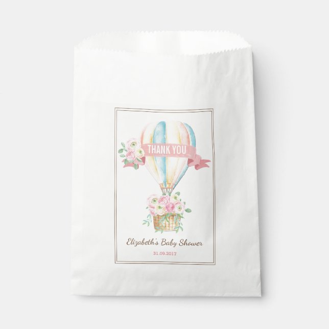 Pink Floral Hot Air Ballon Adventure Baby Dusche Geschenktütchen (Vorderseite)