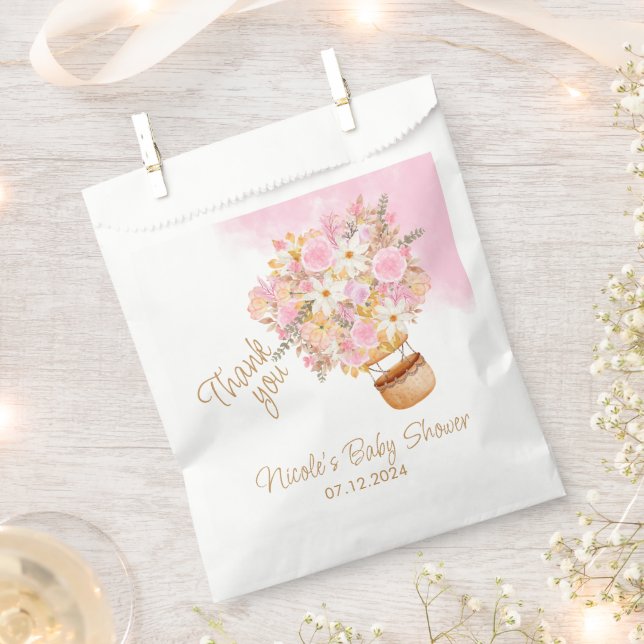 Pink Floral Hot Air Ballon Babydusche Geschenktütchen (Ausgeschnitten)