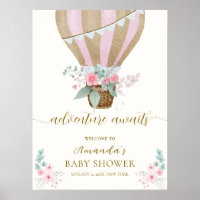 Pink Floral Hot Air Ballon Babydusche Willkommen