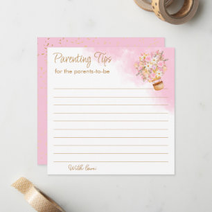 Pink Floral Hot Air Ballon Eltern Tipps Mitteilungskarte