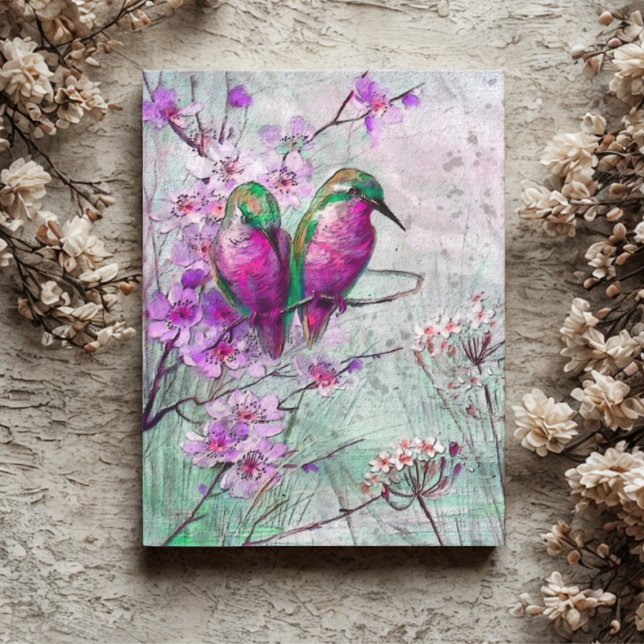 Pink Floral Hummingbirds Postkarte (Watercolor hummingbirds postcard)