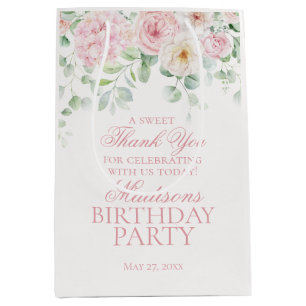 Pink Floral Hydrangea Botanical Birthday Gevor Mittlere Geschenktüte
