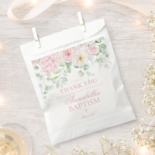 Pink Floral Hydrangea Botanische Taufe Dessert Geschenktütchen (Ausgeschnitten)