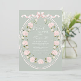 Pink Floral Hydrangea Sage Green Elegant Bridal Einladung