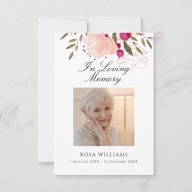 Pink floral in Love Memory Beerdigung Gebet Karte (Vorderseite)