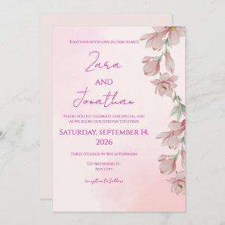 Pink floral invitation einladung