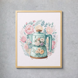 Pink Floral Kaffee Wasserkocher Küche Poster
