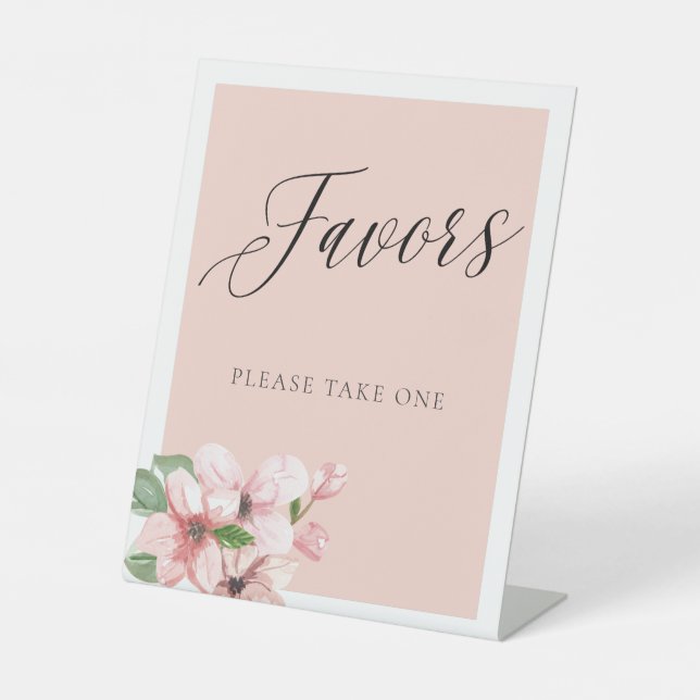 Pink Floral Kalligraphie Favoriten Zeichen Sockelschild (Vorderseite)