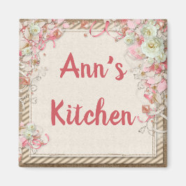 Pink Floral Kitchmagnet Magnet