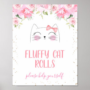 Pink Floral Kitten Face and Bow Birthday Sign Poster