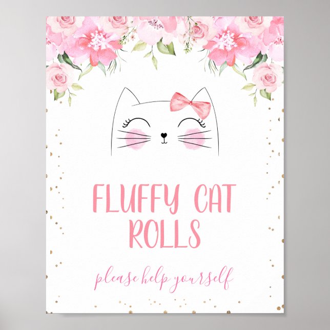 Pink Floral Kitten Face and Bow Birthday Sign Poster (Vorne)