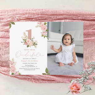 Pink Floral Kleine Miss Onederful 1. Geburtstag Einladung