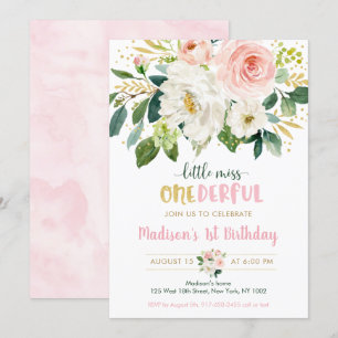 Pink Floral Kleine Miss Onederful Erster Geburtsta Einladung