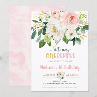Pink Floral Kleine Miss Onederful Erster Geburtsta Einladung