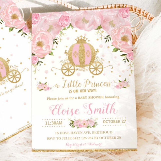 Pink Floral Kleine Prinzessin Babydusche Carriage Einladung (Von Creator hochgeladen)
