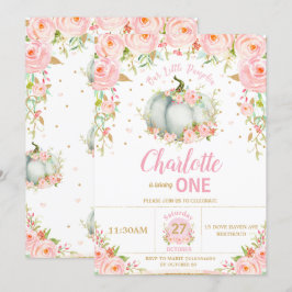 Pink Floral Kleiner Pumpkin1 Erster Geburtstag Einladung