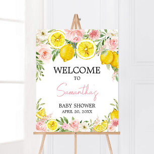Pink Floral Lemon Willkommen Poster