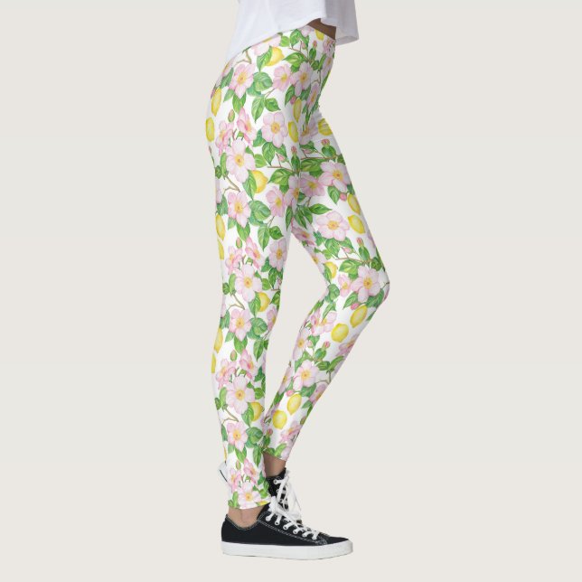 Pink Floral Lemons Muster Leggings (Rechts)