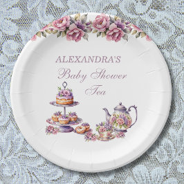 Pink Floral Lilac Tea Party Baby Girl Dusche Pappteller
