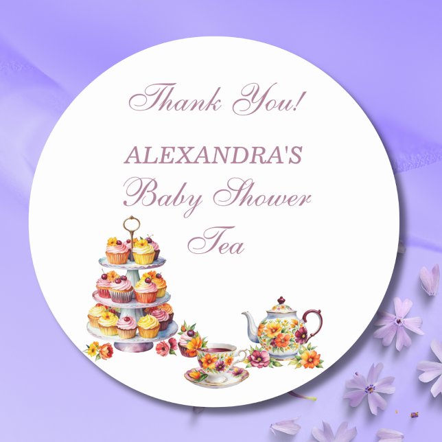 Pink Floral Lilac Tea Party Baby Shower Favor  Runder Aufkleber (Von Creator hochgeladen)