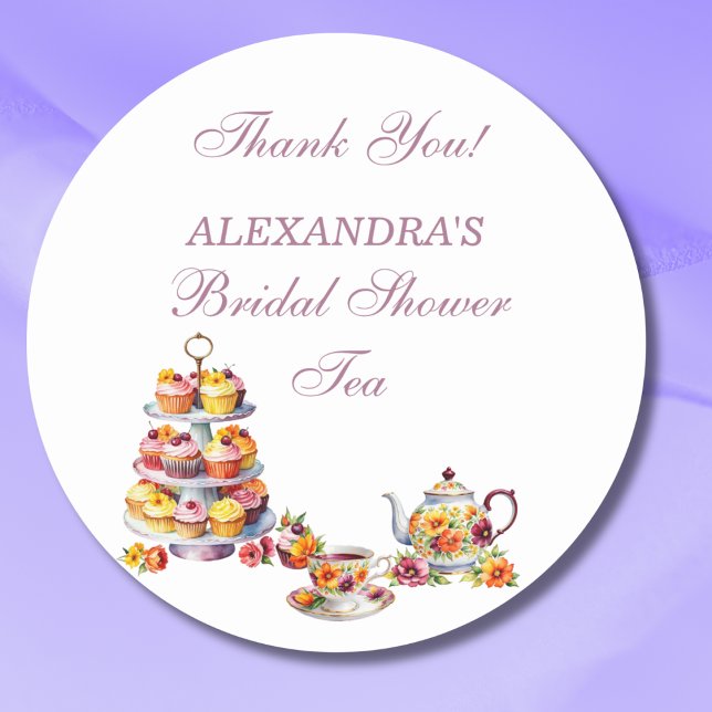 Pink Floral Lilac Tee Party Brautparty Favor Cl Runder Aufkleber (Von Creator hochgeladen)