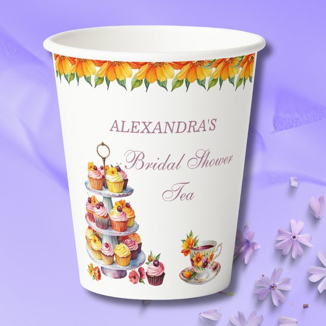 Pink Floral Lilac Tee Party Brautparty Papier Cu Pappbecher (Von Creator hochgeladen)