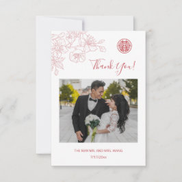 Pink Floral Line Art Foto Hochzeit Vielen Dank Dankeskarte