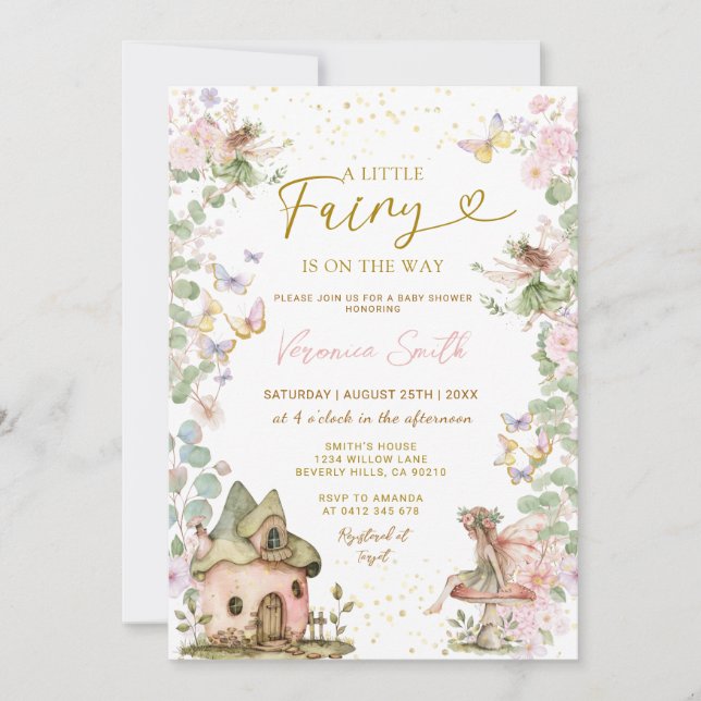 Pink Floral Little Fairy Baby Shower  Einladung (Vorderseite)