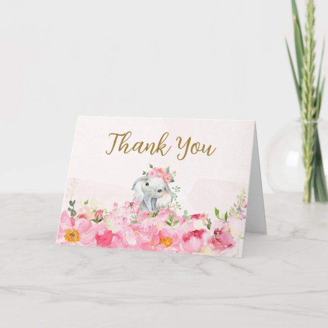 Pink Floral Little Peanut Baby Dusche Dankeskarte (Vorderseite)