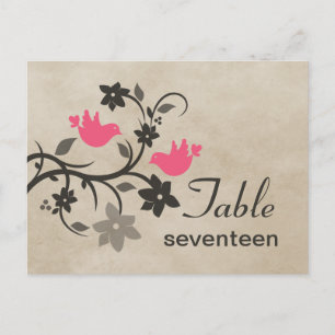 Pink Floral Lovebirds Tischnummer Postkarte