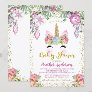 Pink Floral Magical Christmas Unicorn Kinderdusche Einladung