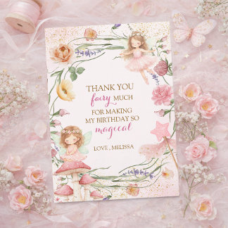 Pink Floral Magical Fairy Garden Girl Birthday    Dankeskarte