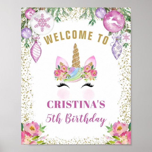 Pink Floral Magische Weihnachtsfeiertage Willkomme Poster (Vorne)