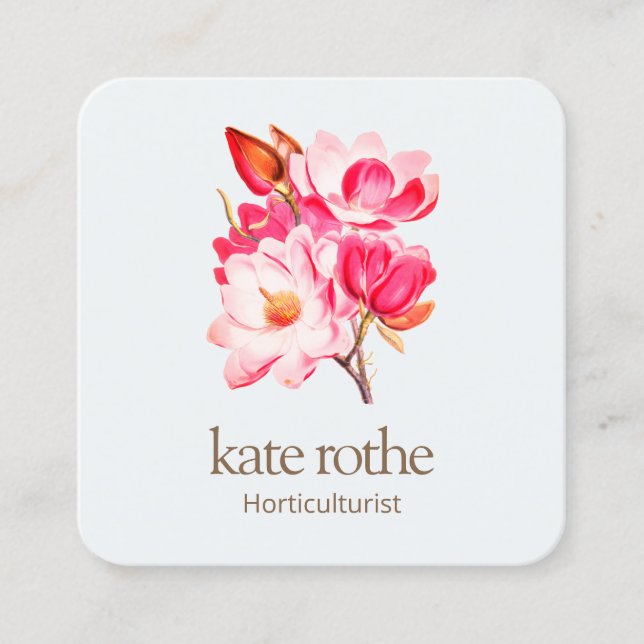 Pink Floral Magnolia Business Card Quadratische Visitenkarte (Vorderseite)