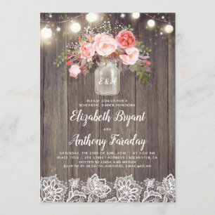 Pink Floral Mason Jar Rustic Lace Probe Dinner Einladung