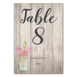 Pink Floral Mason Jar Rustic Wedding Tischnummer