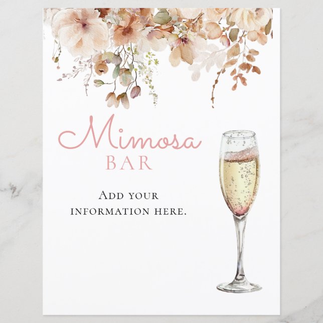 Pink Floral Mimosa Bar Champagne Menu Signe (Devant)