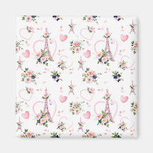 Pink Floral Minimalistisch Pariser Magnet