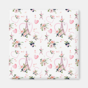 Pink Floral Minimalistisch Pariser Magnet