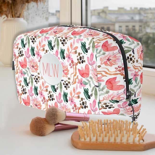 Pink Floral Mit Monogramm Kosmetiktüte Waschbeutel (Pink Floral Monogrammed Cosmetic Bag)