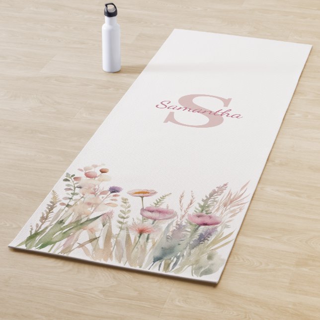 Pink Floral Mongram Name Yogmatte Yogamatte (Beispiel)